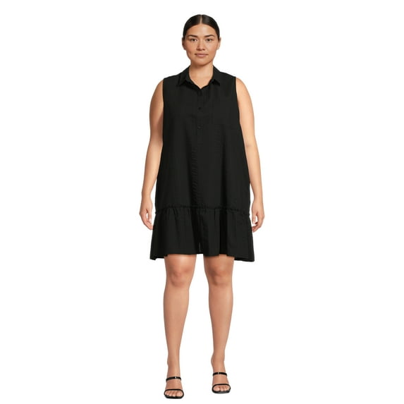 Time and Tru Women's and Women's Plus Sleeveless Shirt Dress, Sizes XS-4X