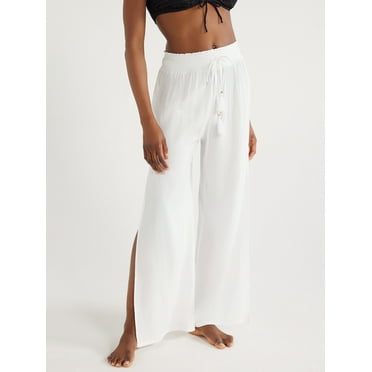 Time and Tru Women's and Women’s Plus Smocked Coverup Pants with Side Slits, Sizes XS-3X