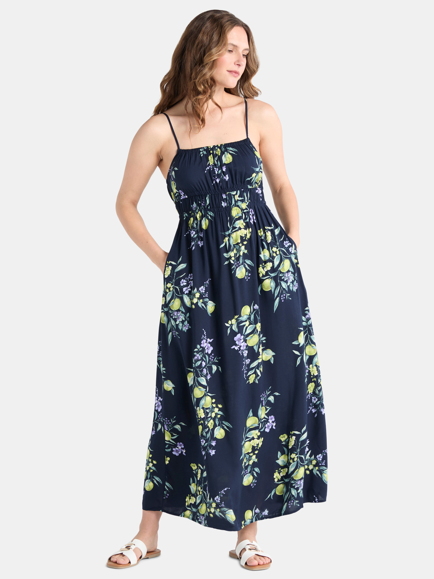Time and Tru Women's and Women's Plus Smocked Waist Maxi Dress, Sizes XS-4X