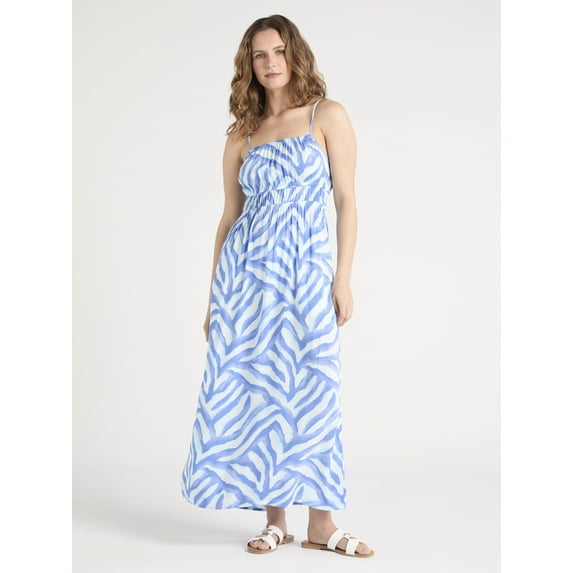 Time and Tru Women's and Women's Plus Smocked Waist Maxi Dress, Sizes XS-4X