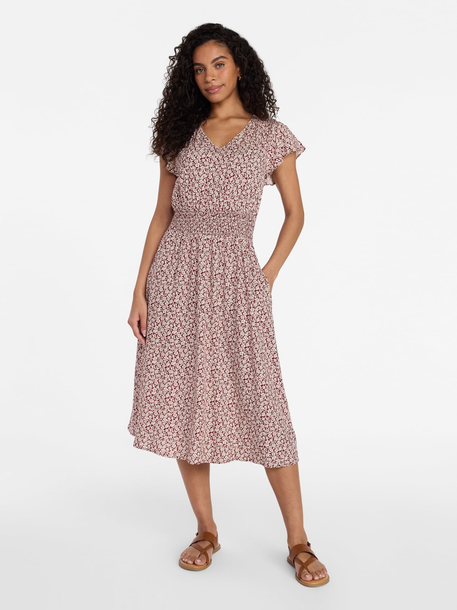 Time and Tru Women's and Women's Plus Smocked Waist Midi Dress with Flutter Sleeves, Sizes XS-4X - Walmart.com Time and Tru Women's and Women's Plus Smocked Waist Midi Dress with Flutter Sleeves, Sizes XS-4X - Walmart.com