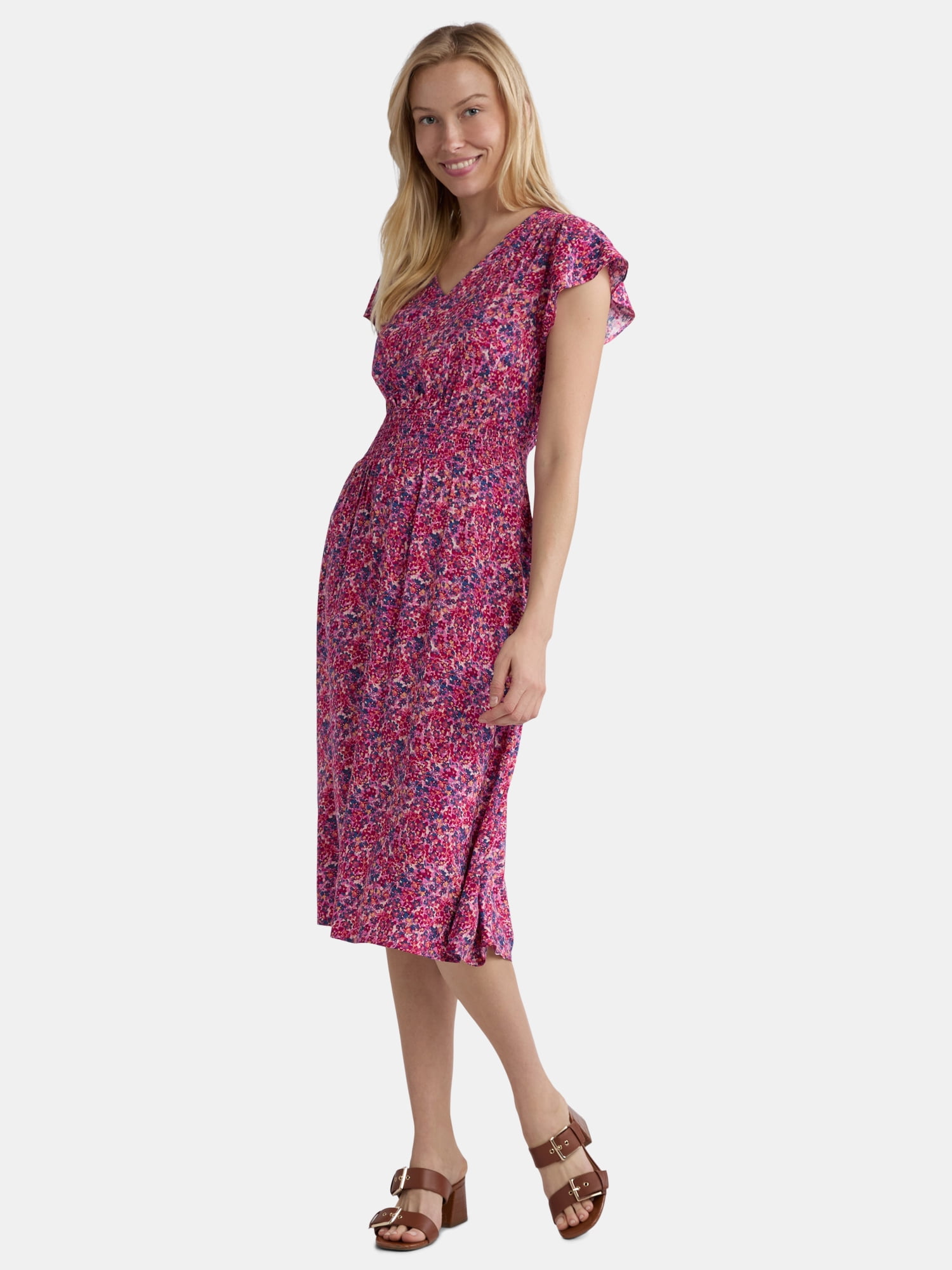 Walmart daily deals:  Time and Tru Women's and Women's Plus Smocked Waist Midi Dress with Short Sleeves, Sizes XS-4X
