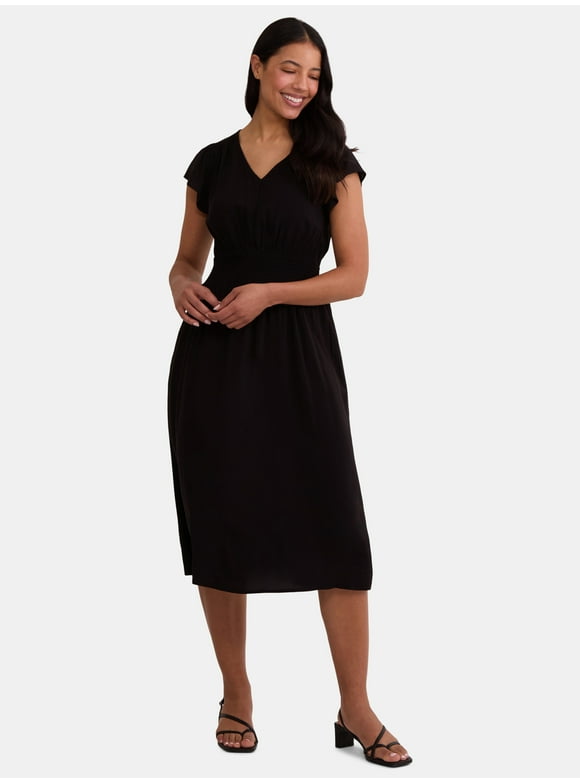 Women's and Women's Plus Smocked Waist Midi Dress, Sizes XS-4X