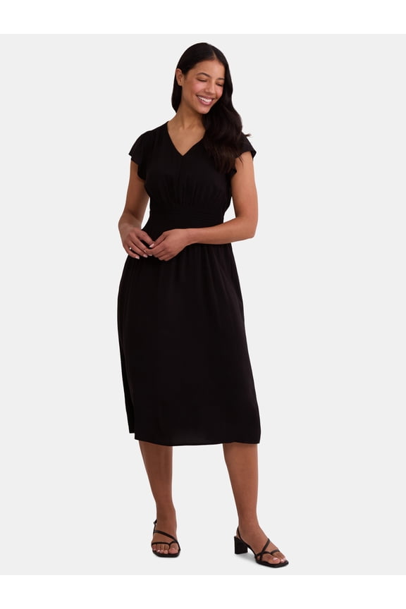 Women's and Women's Plus Smocked Waist Midi Dress, Sizes XS-4X