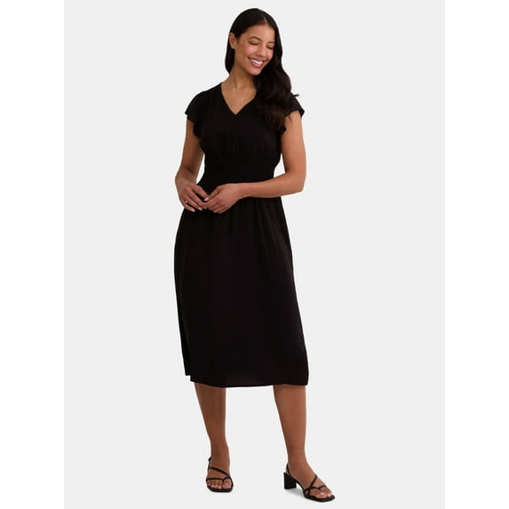Time and Tru Women's and Women's Plus Smocked Waist Midi Dress, Sizes XS-4X