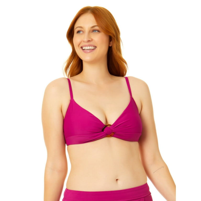 Time and Tru Women's and Women’s Plus Solid Plum Bikini Swim Top with Ring  Detail