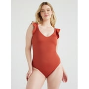 Time and Tru Women's and Women's Plus Solid Ruffle Sleeve One Piece Swimsuit, Sizes S-3X