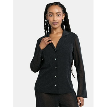 Time and Tru Women's and Women's Plus Sparkle Button Front Shirt Coverup, Sizes XS-2X