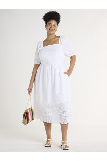 white cotton dress walmart White Swing Dresses & Women's White Dresses | Walmart
