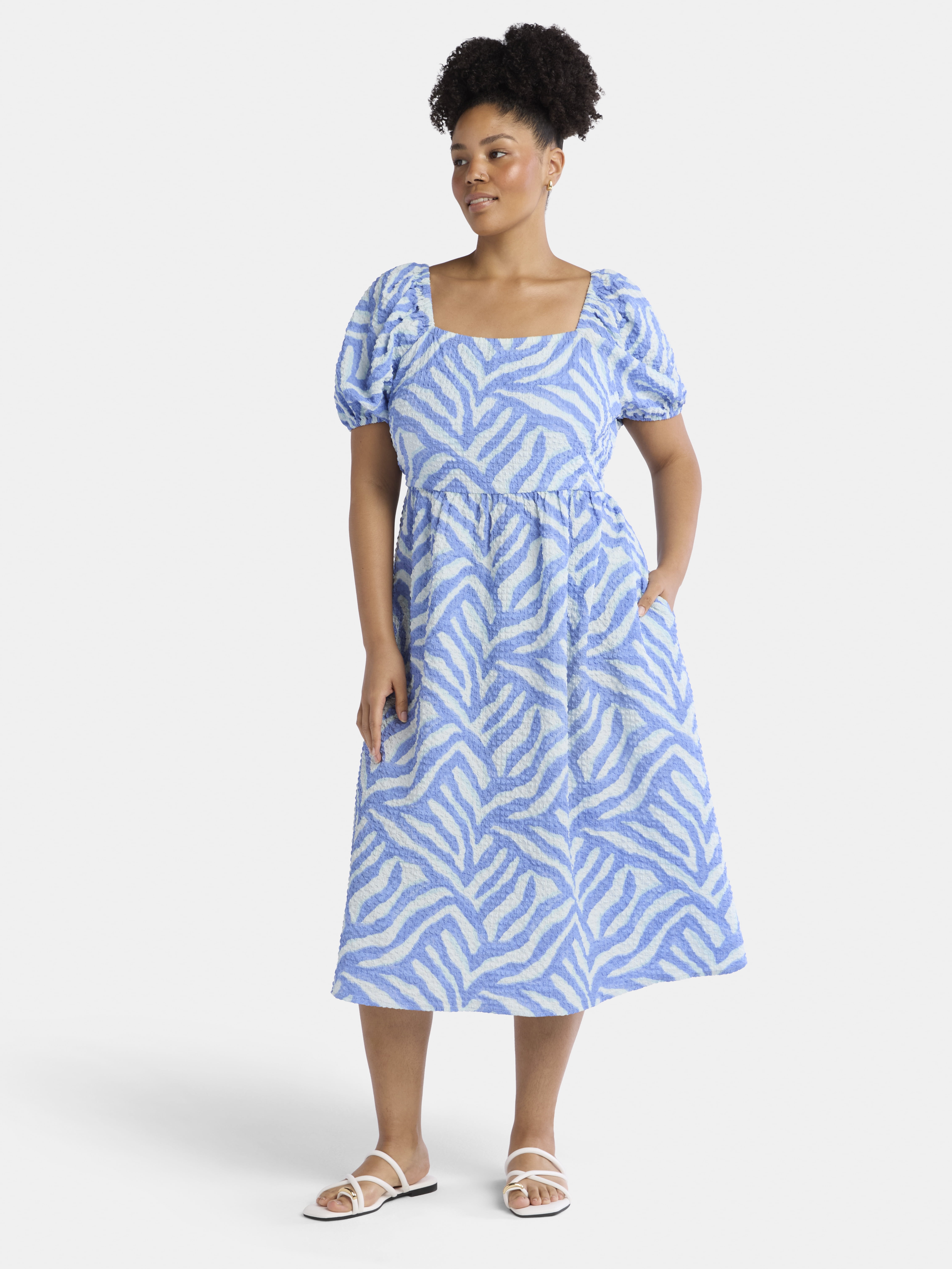 Women's and Women's Plus Square Neck Midi Dress, Sizes XS-4X