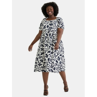 Time and Tru Women's and Women's Plus Square Neck Midi Dress, Sizes XS-4X