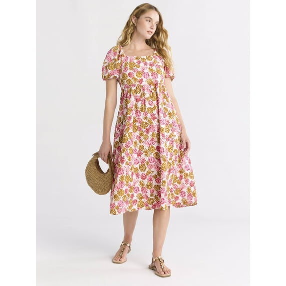 Time and Tru Women's and Women's Plus Square Neck Midi Dress, Sizes XS-4X