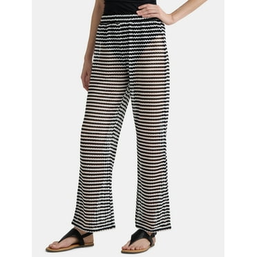 Time and Tru Women’s and Women’s Plus Stripe Mesh Coverup Pants, Sizes XS-3X