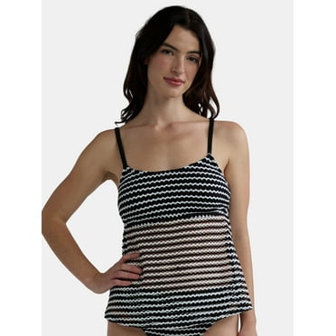 Time and Tru Women's and Women's Plus Striped Crochet Tankini Top, Sizes S-3X