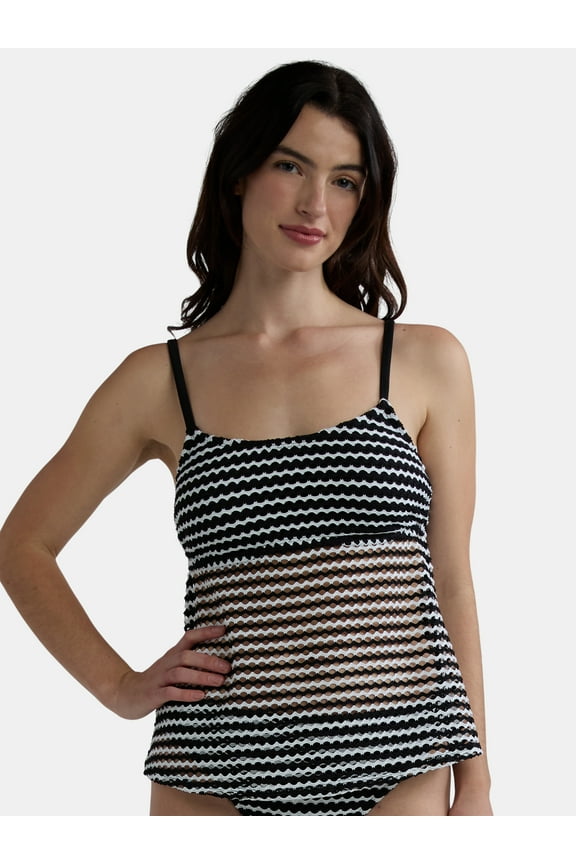 Women's and Women's Plus Striped Crochet Tankini Top, Sizes S-3X