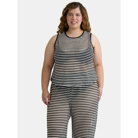 Time and Tru Women's and Women's Plus Striped Mesh Tank Coverup, Sizes XS-2X