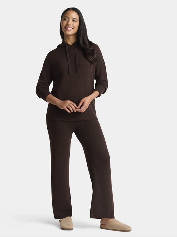 Women's Hoodie Sweater and Pants 2-Piece Set, Darkest Brown