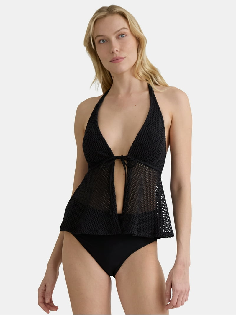 Time and Tru Women's Tankini Top Plus Size Swimwear Crochet Tie