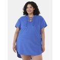 thumbnail image 1 of Time and Tru Women’s and Women’s Plus Terry Towel Lace Up Hooded Dress Coverup, Sizes XS-3X, 1 of 5