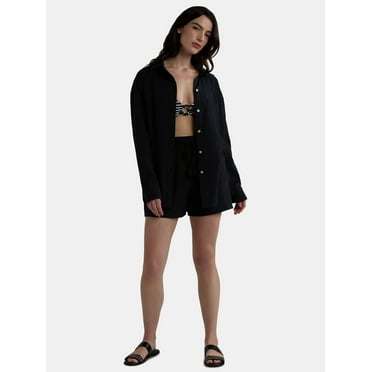 Time and Tru Women’s and Women’s Plus Textured Cotton Coverup Shirt, Sizes XS-3X