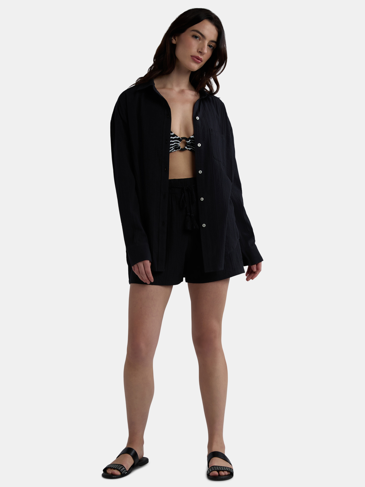 Time and Tru Women's and Women's Plus Textured Cotton Coverup Shirt, Sizes XS-3X