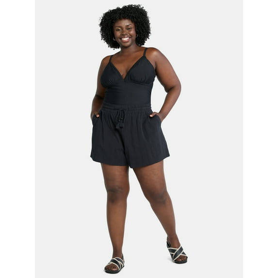 Time and Tru Women’s and Women’s Plus Textured Cotton Coverup Shorts, Sizes XS-3X
