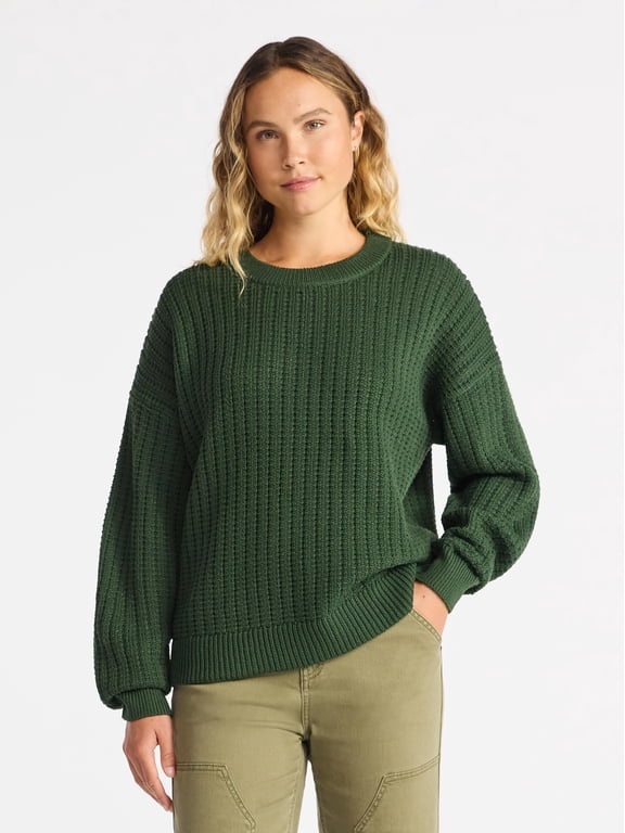 Women's and Women’s Plus Textured Stitch Sweater, Midweight, Sizes XS-4X