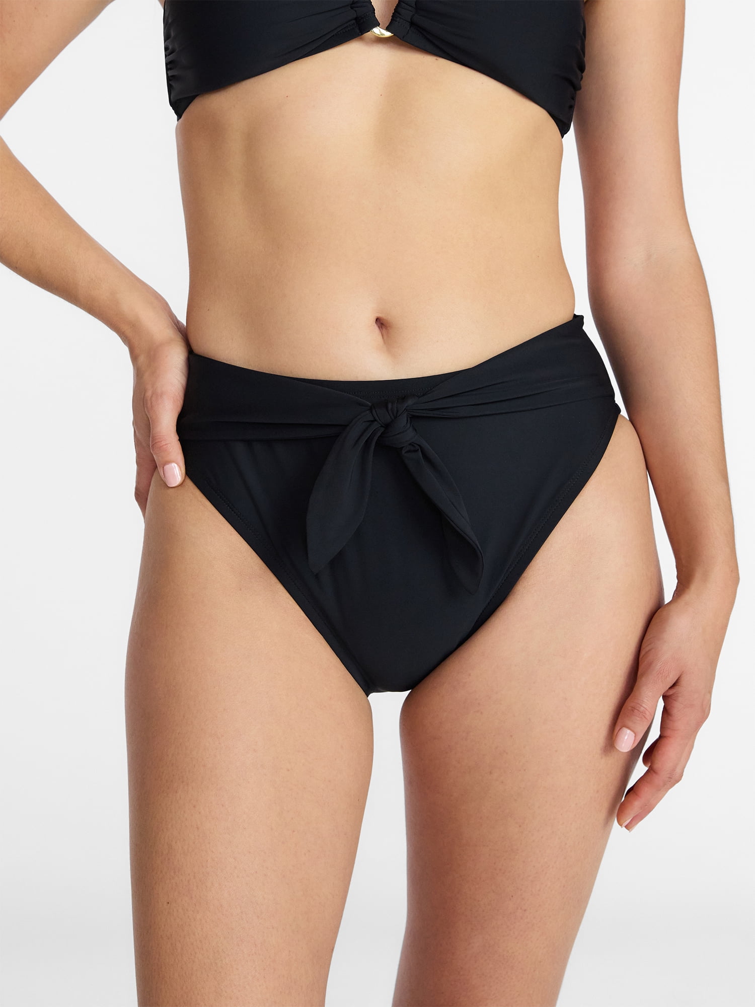 Time and Tru Women's and Women's Plus Tie Front High Cut Bikini Bottoms, Sizes XS-3X