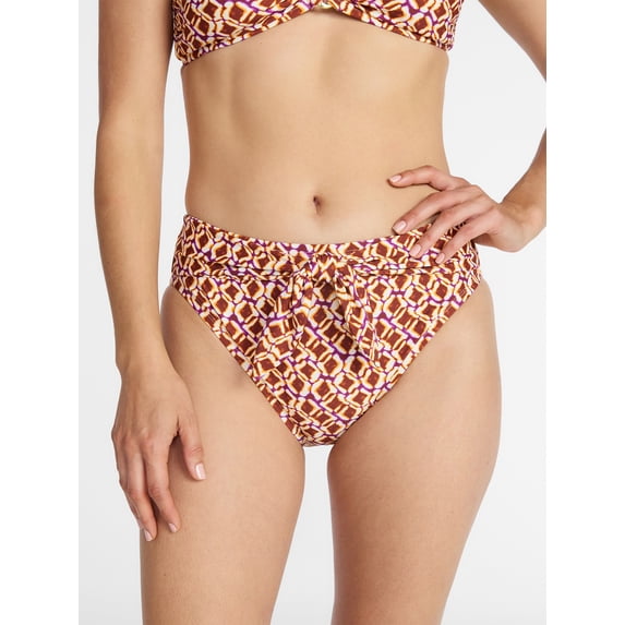 Time and Tru Women's and Women's Plus Tie Front High Cut Bikini Bottoms, Sizes XS-3X