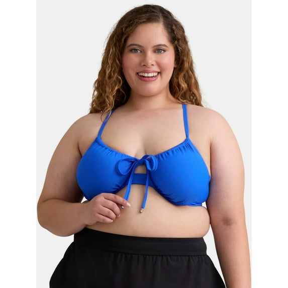 Time and Tru Women's and Women's Plus Tie Front Underwire Bikini Top, Sizes S-3X