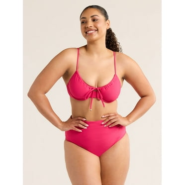 Time and Tru Women's and Women's Plus Tie Front Underwire Bikini Top, Sizes S-3X