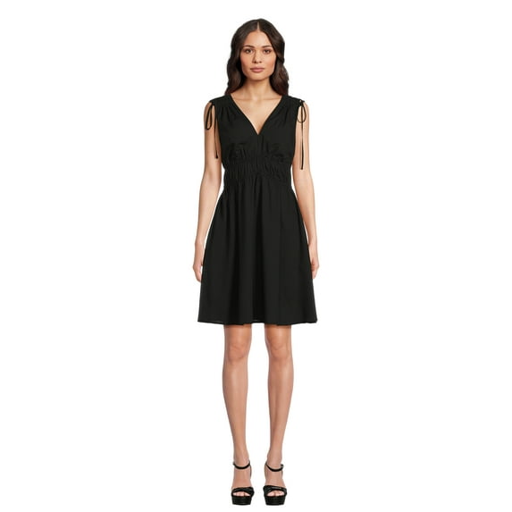 Time and Tru Women's and Women's Plus Tie Shoulder Mini Dress, Sizes XS-4X