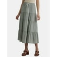 thumbnail image 1 of Time and Tru Women’s and Women's Plus Tiered Midi Skirt with Elastic Waistband, Sizes XS-4X, 1 of 5