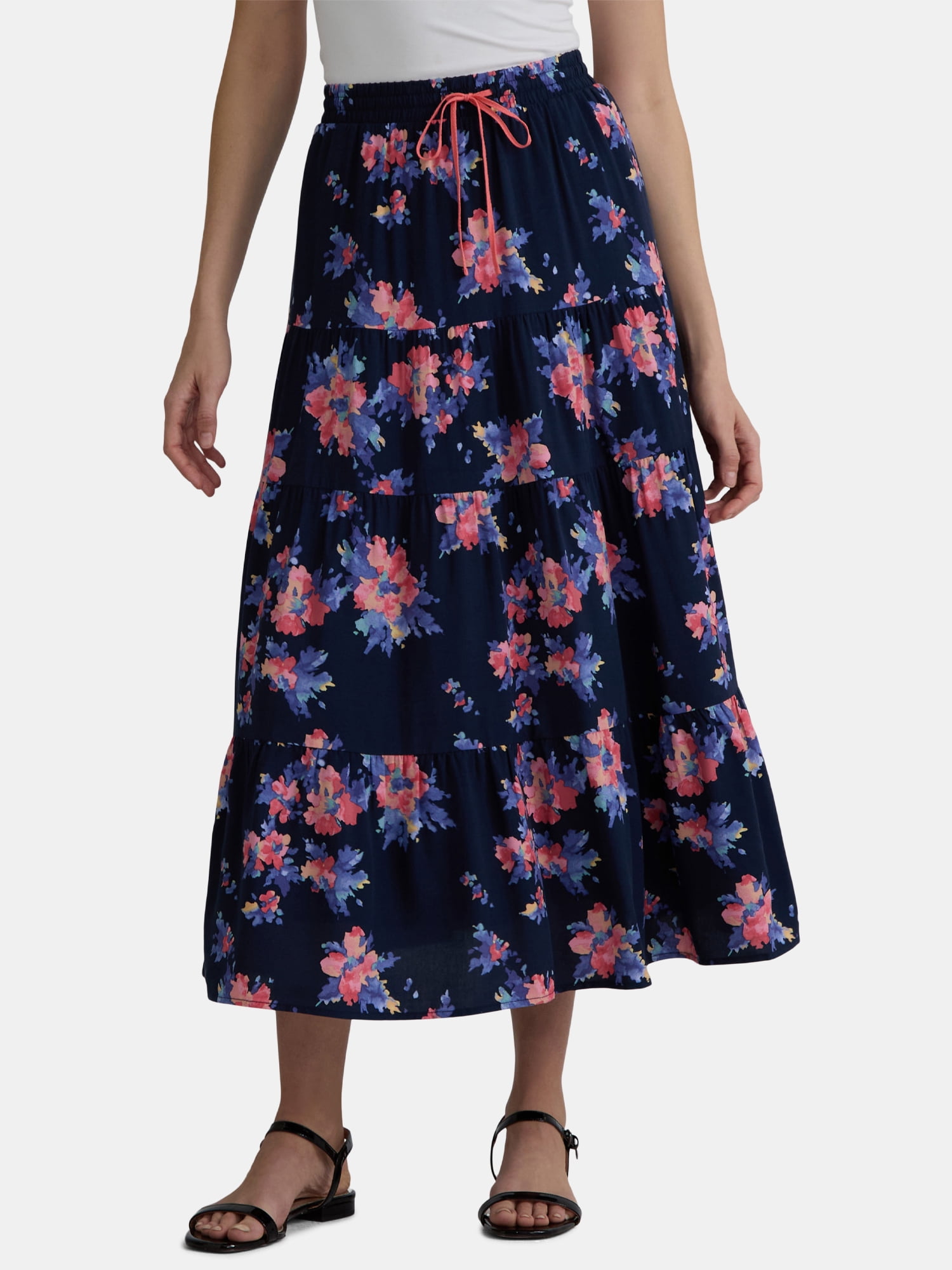 ABAFIP Women's Floral Embroidered Tulle Skirt Elastic High Waist Mesh Tutu A-Line