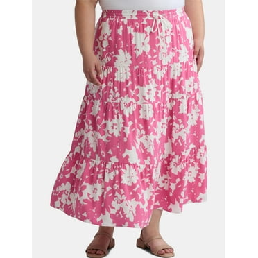Time and Tru Women’s and Women's Plus Tiered Midi Skirt with Elastic Waistband, Sizes XS-4X