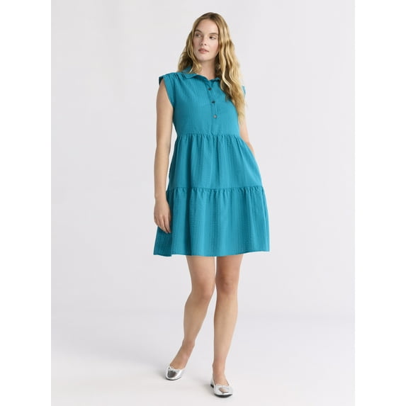 Time and Tru Women's and Women's Plus Tiered Mini Polo Dress, Sizes XS-4X