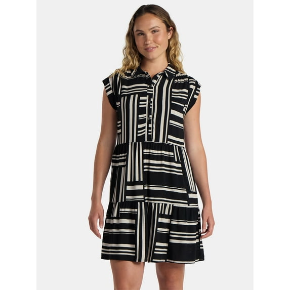 Time and Tru Women's and Women's Plus Tiered Mini Polo Dress, Sizes XS-4X