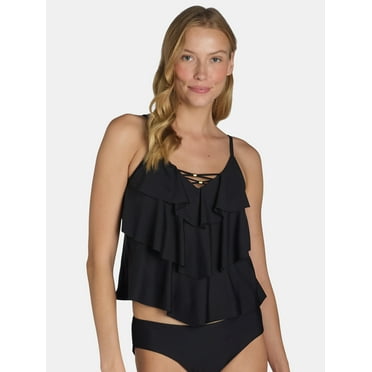 Time and Tru Women's and Women's Plus Tiered Ruffle Tankini Top, Sizes S-3X