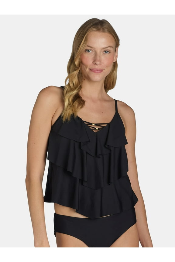 Women's and Women's Plus Tiered Ruffle Tankini Top, Sizes S-3X