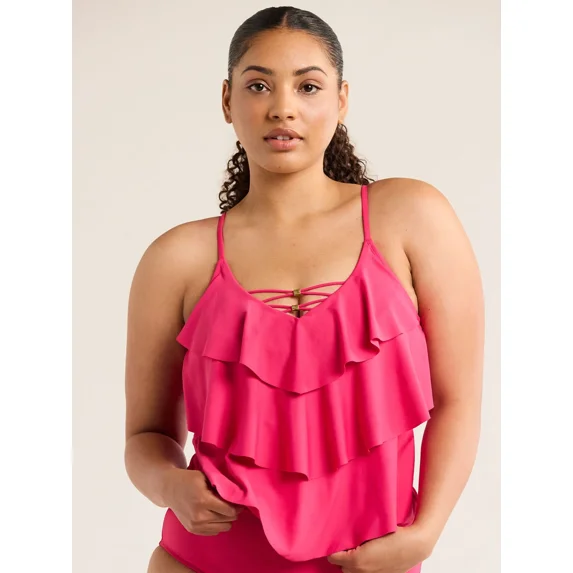 Time and Tru Women's and Women's Plus Tiered Tankini Swim Top, Sizes S-3X