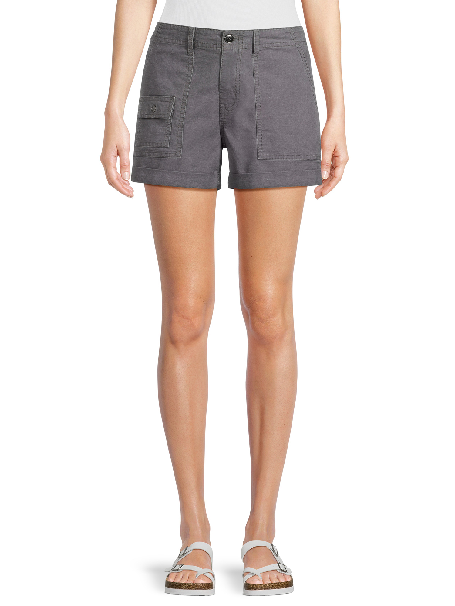 Time and Tru Women's and Women's Plus Utility Cuff Shorts, 4" Inseam, Sizes 2-20 - image 1 of 6
