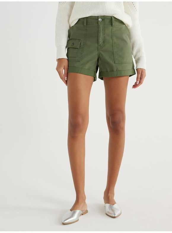 Time and Tru Women's and Women's Plus Utility Cuff Shorts, 4" Inseam, Sizes 2-20