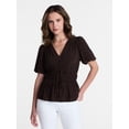 thumbnail image 1 of Time and Tru Women's and Women's Plus V Neck Shirred Peplum Top, Sizes XS-XXXL, 1 of 6