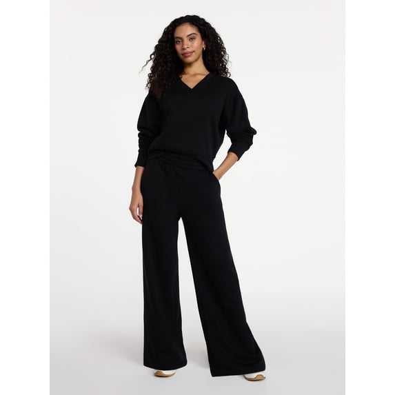 Time and Tru Women's and Women's Plus V-Neck Sweatshirt and Pants Set, 2-Piece, Sizes XS-4X