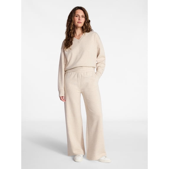 Time and Tru Women's and Women's Plus V-Neck Outfit Set, Top and Pants, Dark Oatmeal Heather, Sizes XS-4X