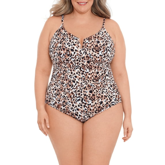 Time and Tru Women's and Women's Plus V Wire One Piece Swimsuit, Sizes XS-3X