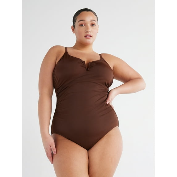 Time and Tru Women's and Women's Plus V Wire One Piece Swimsuit, Sizes XS-3X