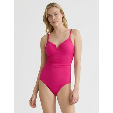 Time and Tru Women's and Women's Plus V Wire One Piece Swimsuit, Sizes XS-3X