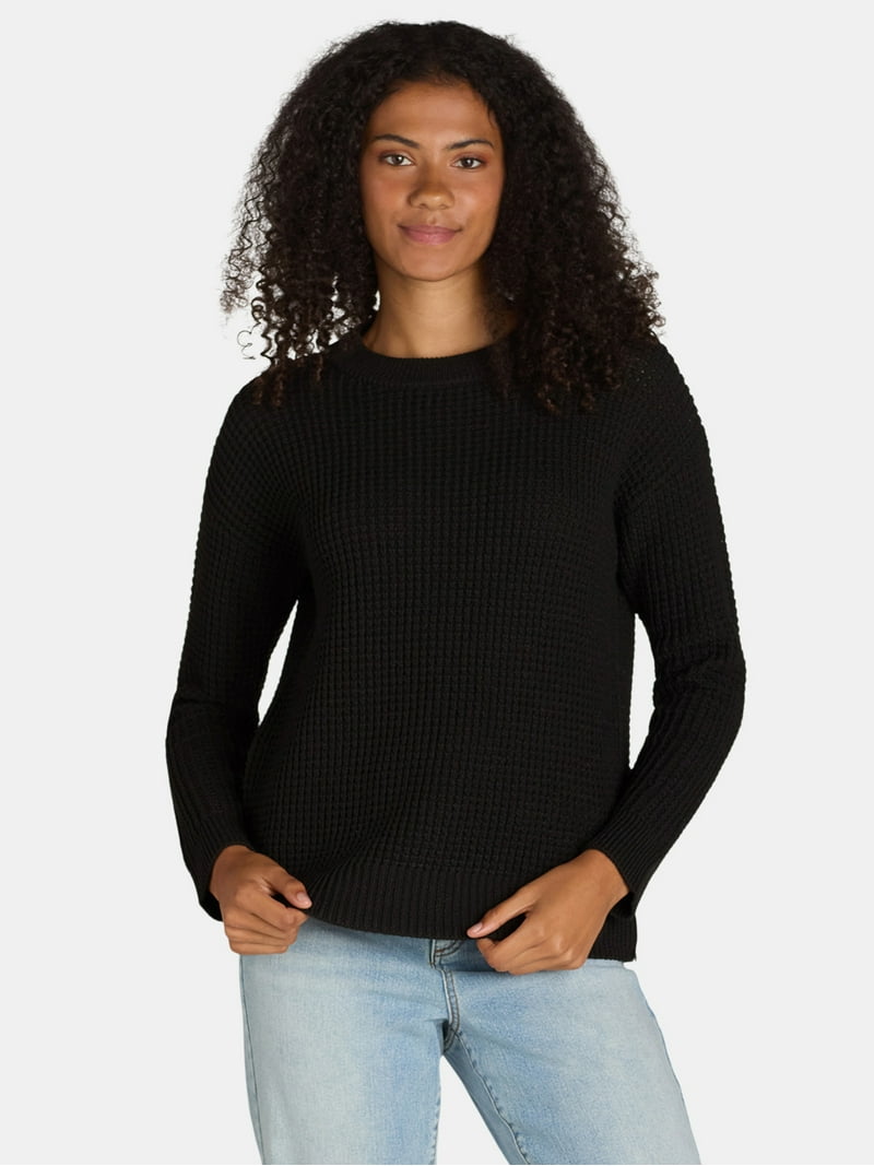 Time and Tru Women's and Women's Plus Waffle Stitch Sweater with