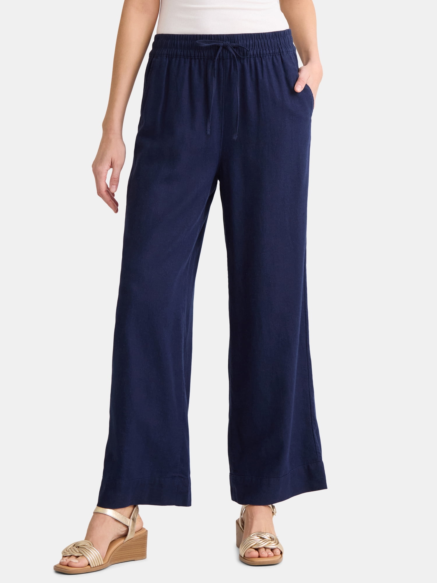 Time and Tru Women's and Women's Plus Wide Leg Linen Blend